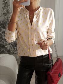 European style V neck Long-sleeved blouse 