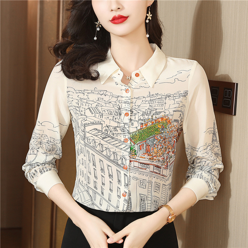 Fashion Long sleeve silk tops real silk spring shirt for women