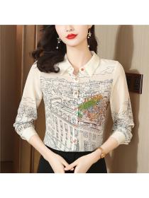 Fashion Long sleeve silk tops real silk spring shirt for women