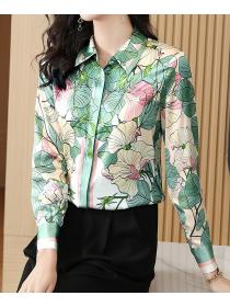On Sale Stand   Collars Flower Printing  Top