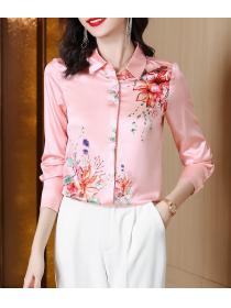On Sale Turn Down Collars Flower Fashion Blouse 