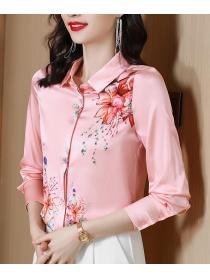 On Sale Turn Down Collars Flower Fashion Blouse 