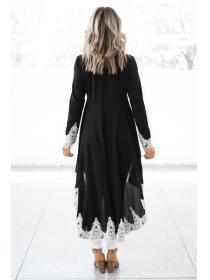 Long dress irregular lace stitching long-sleeved dress