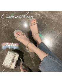 Korean style PVC rhine-drill chunky heel Sandals