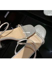 Korean style PVC rhine-drill chunky heel Sandals