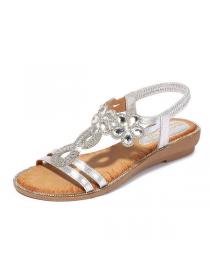 New style spring rhinestone flower sandals fashion wedge heel sandals 