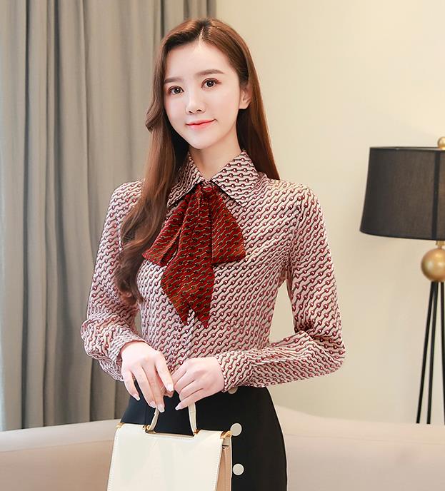 On Sale Printed Bowknot Matching Fashion Style Blouse