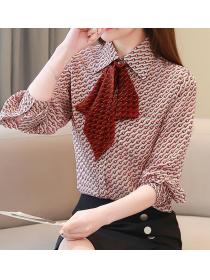 On Sale Printed Bowknot Matching Fashion Style Blouse 