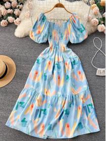 Square collar floral dress Fashion Dress