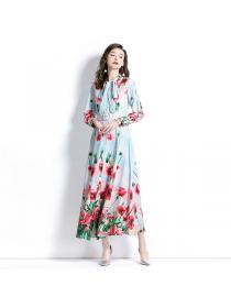 Summer fashion Silk Long sleeve Floral Dress 