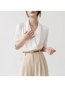Spring temperament tops short sleeve shirt for women