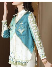 Vintage style Elegant Silk Printed Blouse 
