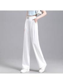 Korean style ice silk loose wide leg straight leg pants high waist Long pants