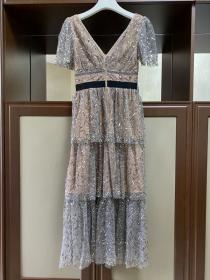 Summer new Embroidered Sequin dress temperament Maxi dress