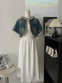 Summer Short sleeve Dress Denim jacket and Long dress 2 pcs set