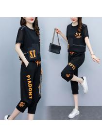 Summer new Fashion Plus size Sports Short-sleeved T-shirt two-piece set