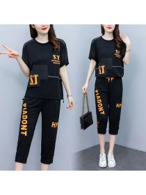 Summer new Fashion Plus size Sports Short-sleeved T-shirt two-piece set
