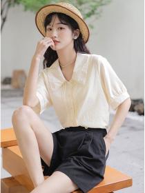 Korean style Summer new Puff sleeve Solid color shirt