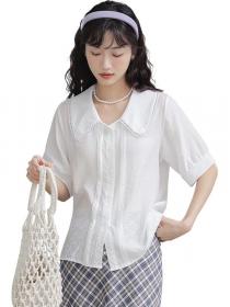 Korean style Summer new Puff sleeve Solid color shirt