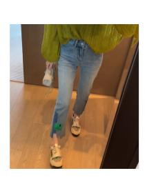 Women's summer new high waist slit straight leg jeans