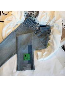 Women's summer new high waist slit straight leg jeans