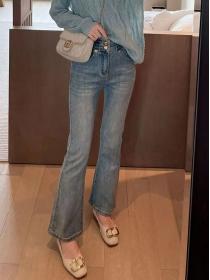 Korean style Trend Matching Loose High waist flared Jeans
