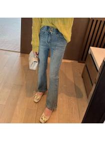 Korean style Trend Matching Loose High waist flared Jeans