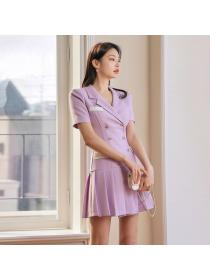 Korean style Summer fashion Suit collar Short-sleeved dress