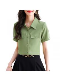 Korean style Summer Green Casual Short sleeve blouse 