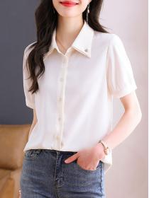 Korean style Summer Beige Casual Short sleeve blouse