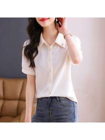 Korean style Summer Beige Casual Short sleeve blouse 