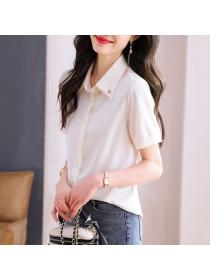 Korean style Summer Beige Casual Short sleeve blouse 