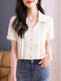Korean style Summer Simple V collar Short sleeve blouse