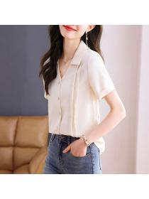 Korean style Summer Simple V collar Short sleeve blouse 