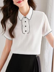 Korean style Summer Polo collar Matching Short-sleeved blouse