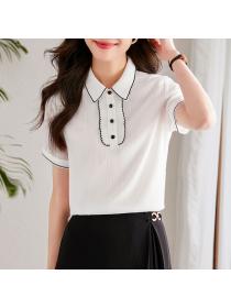 Korean style Summer Polo collar Matching Short-sleeved blouse 