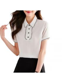 Korean style Summer Polo collar Matching Short-sleeved blouse 