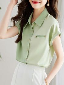 Korean style Summer Satin fashion Short-sleeved Blouse