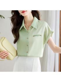 Korean style Summer Satin fashion Short-sleeved Blouse 