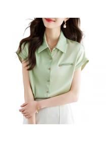 Korean style Summer Satin fashion Short-sleeved Blouse 