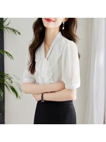 Korean style Summer White Lantern sleeve Chiffon Blouse 