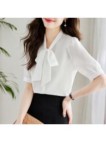 Korean style Summer Chiffon White Blouse for women 