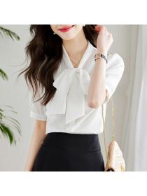 Korean style Summer Chiffon White Blouse for women 