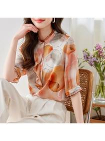 Korean style Summer Silk Stand collar Blouse 