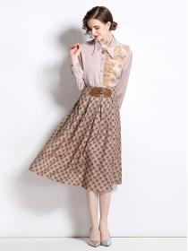Vintage style Fashion Blouse+Long Printed Skirt