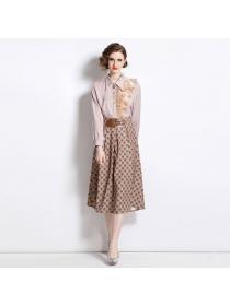 Vintage style Fashion Blouse+Long Printed Skirt 