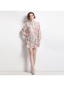 European style Fashion Lace shirt+ Printed Skirt Two pcs set