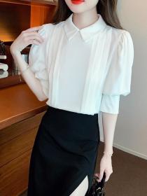 Korean style Summer Polo collar Short sleeve Solid color Blouse 