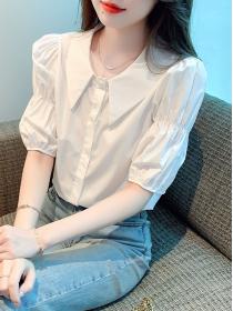 Korean style Summer Matching Short sleeve Solid color Blouse