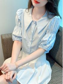 Korean style Summer Matching Short sleeve Solid color Blouse 